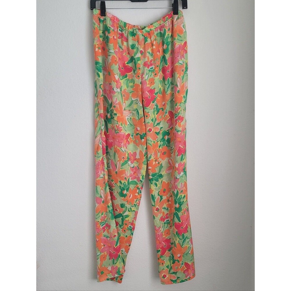 Sanctuary Side Slit Wide Leg Pull On Pants Bright Dusk Flora Orange Pink Sz M